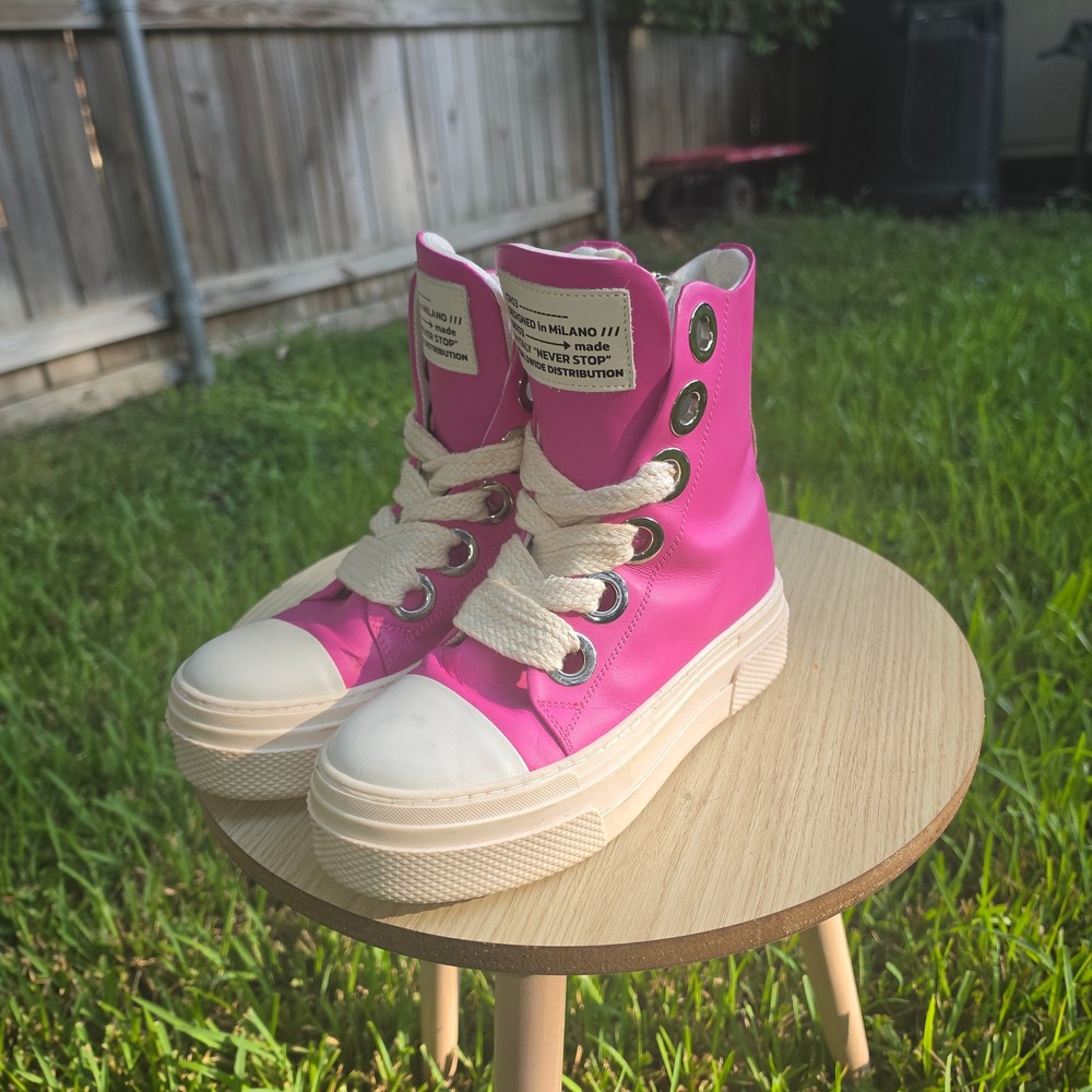 CR03 Milano Pink Leather Platform High Top Sneakers Made in Italy 08103